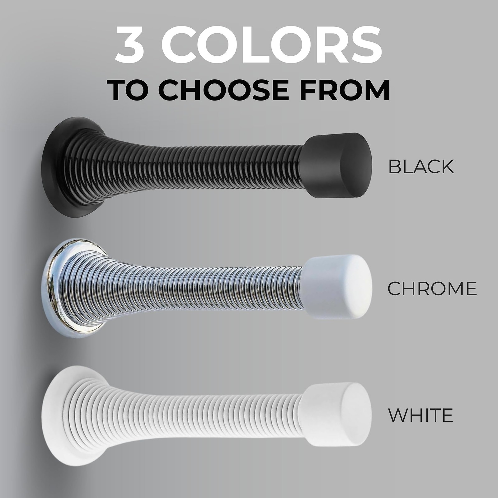 Spring Door Stopper Chrome – 3-Pack Wall Door Stopper – Easy Installation Doo…
