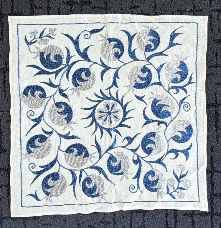 TABLE TOP – WALL HANGING- UZBEK SUZANI 28&Prime; x 28&Prime; – SILK EMBROIDERY ON COTTON