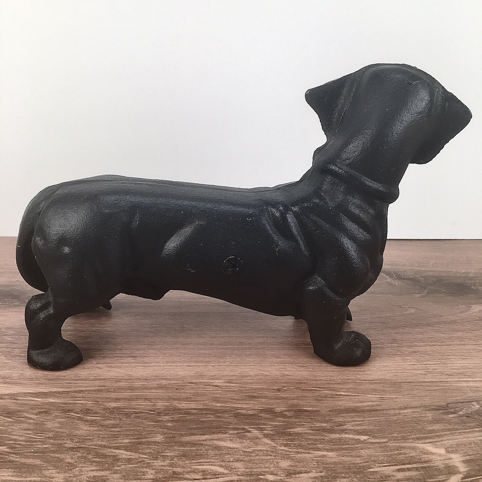 Vintage Cast Iron Dachshund Wiener Dog Doorstop Statue Black Heavy – 8&Prime;