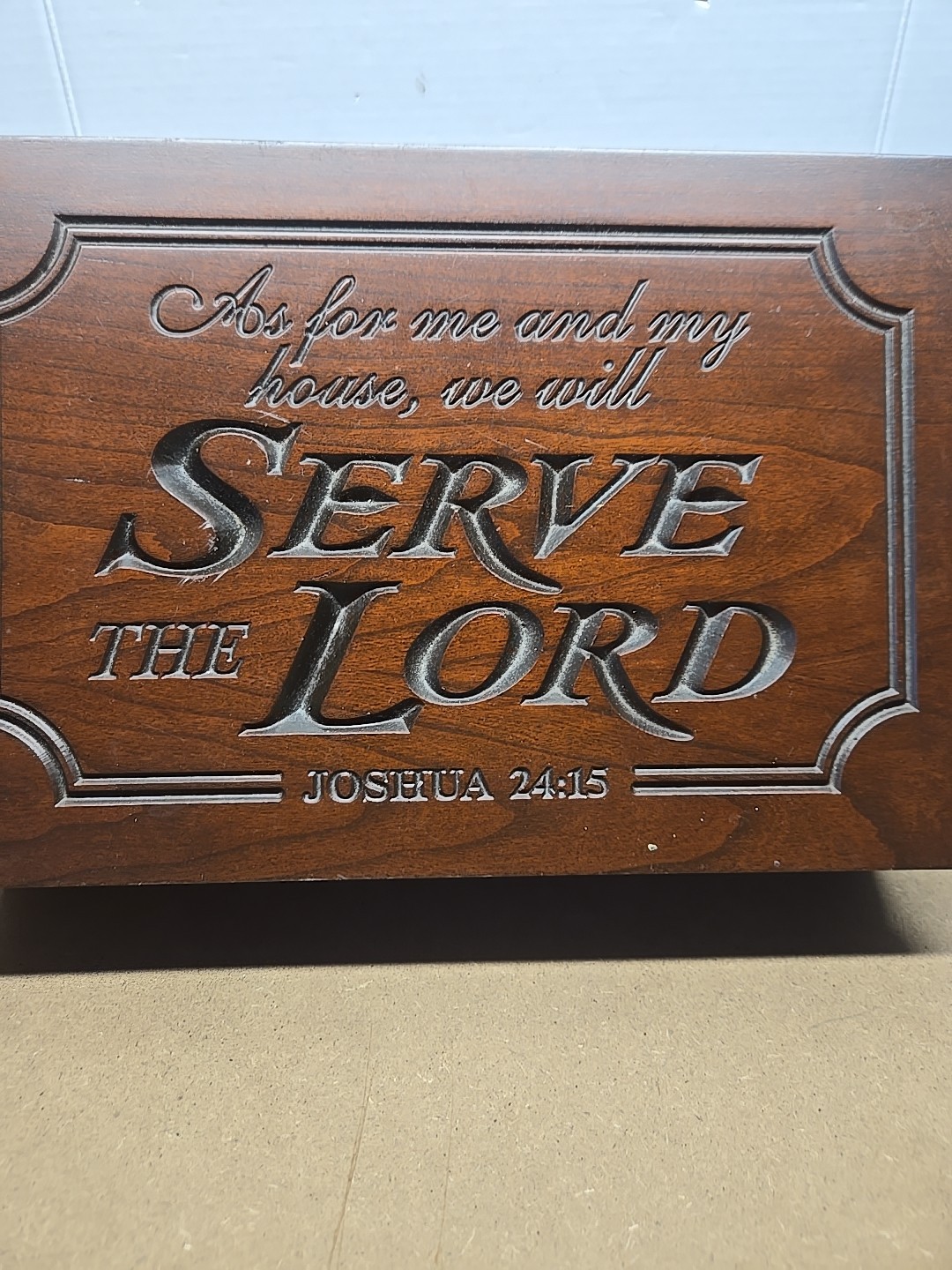Cherry Wood Wall Plaque & Box Joshua 24:15 WE WILL SERVE THE LORD