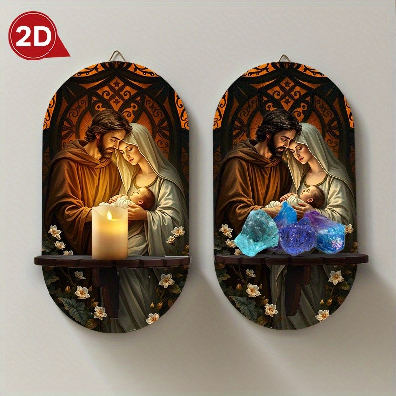 2D Religious Art Wall Shelf Candle Holder Key Rack Multifunctional Storage Shelf