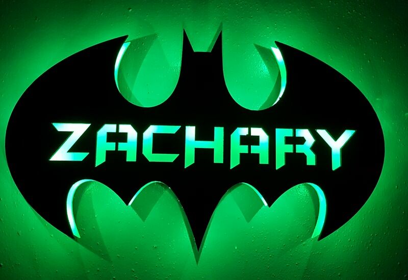 Batman sign, personalized Led Custom wood batcave sign, Superhero night light
