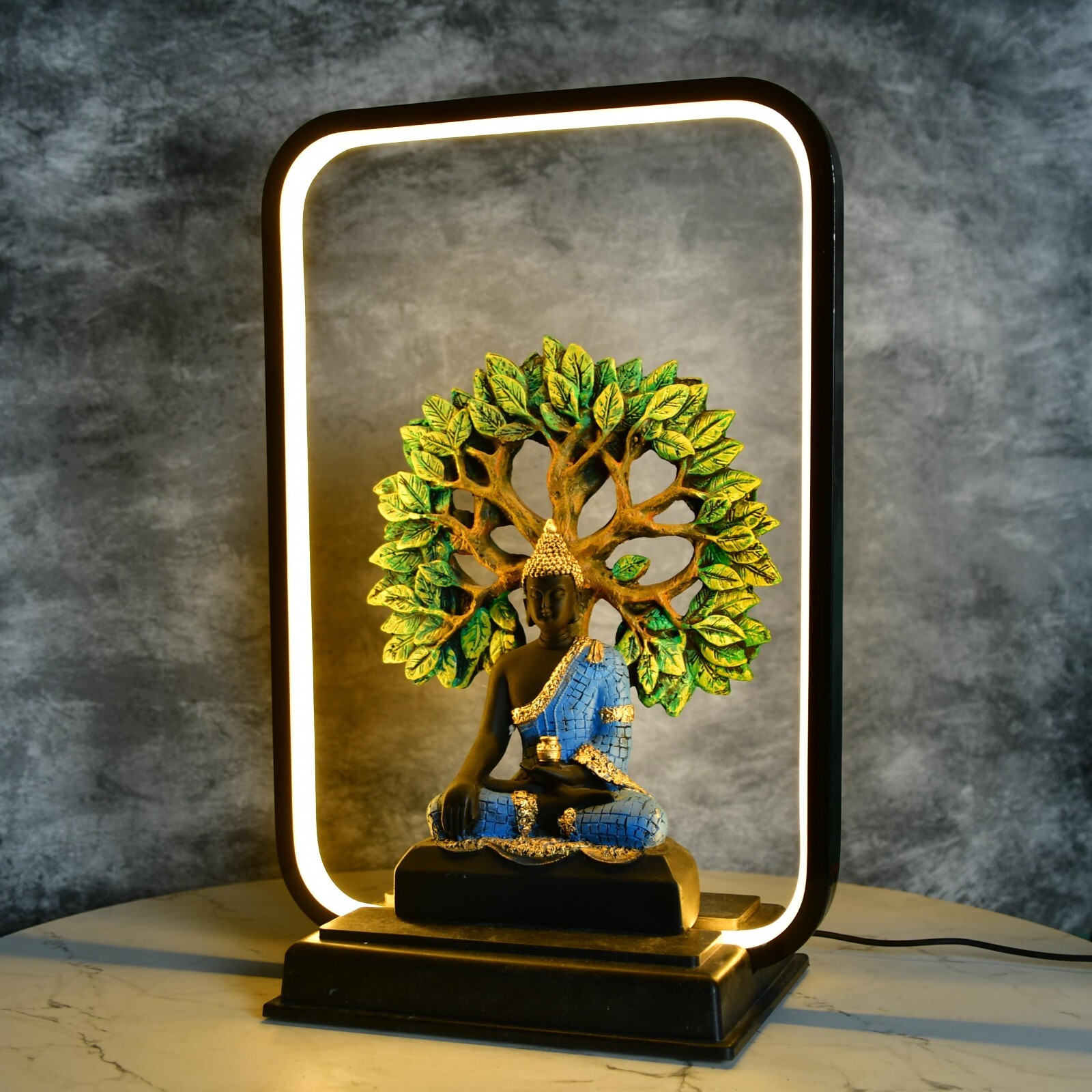 SOWPEACE LED Buddha Bodhi Tree Resin Showpiece, 25cm, Multicolor, Set of 1