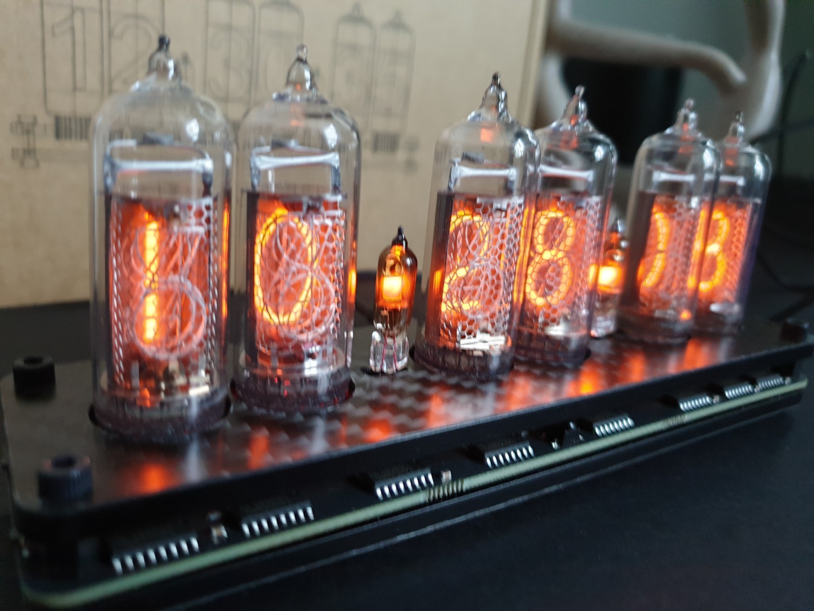 Nixie tube clock. In-14 6 digits. Carbon fiber case. Steampunk. in-3