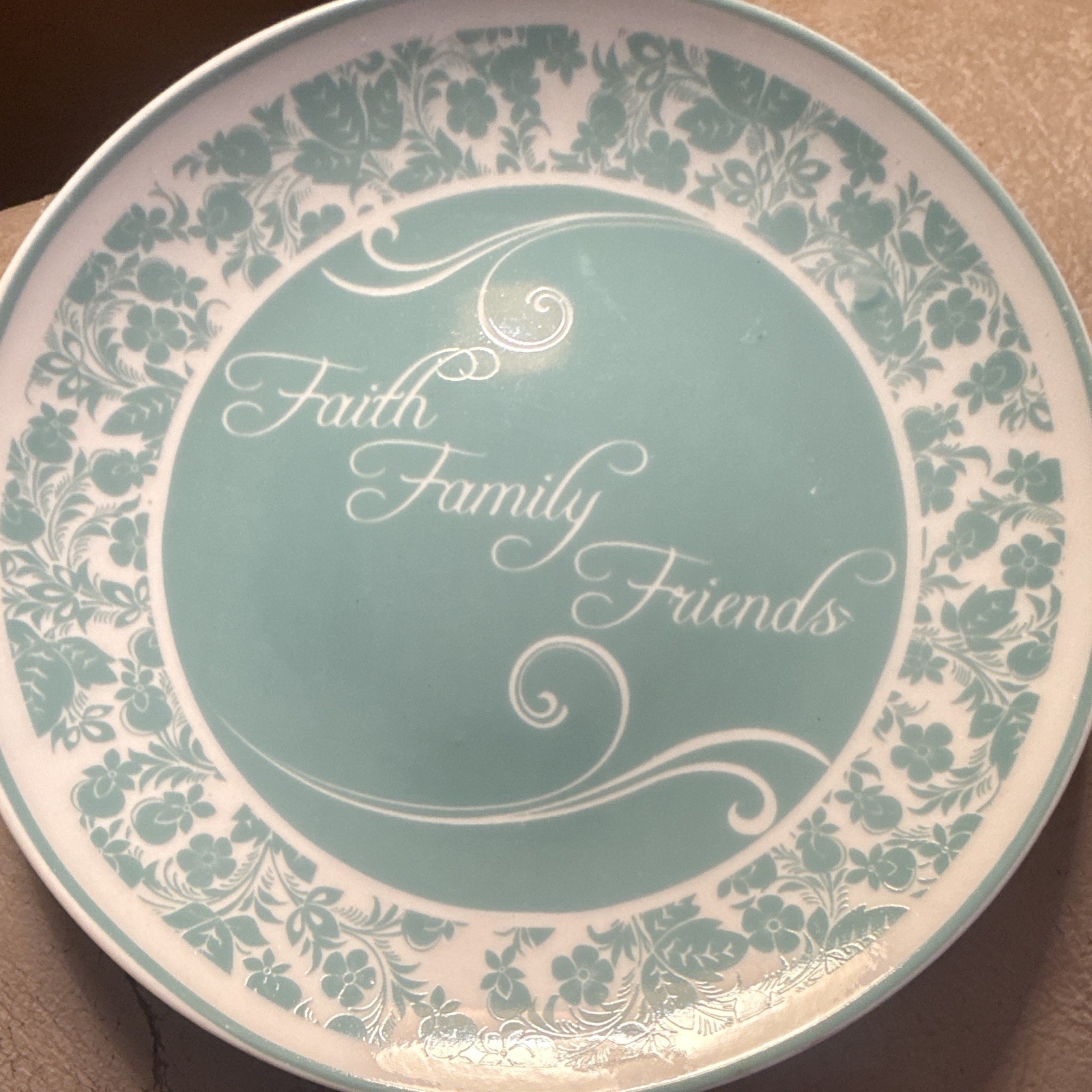 Ceramic Round Blue/White Floral Inspirational Decorative Plate, Two-Piece Set