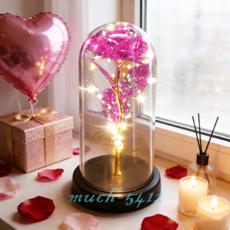 Preserved Eternal Galaxy Flower Rose In Glass Dome with LED Light Birthday Gifts