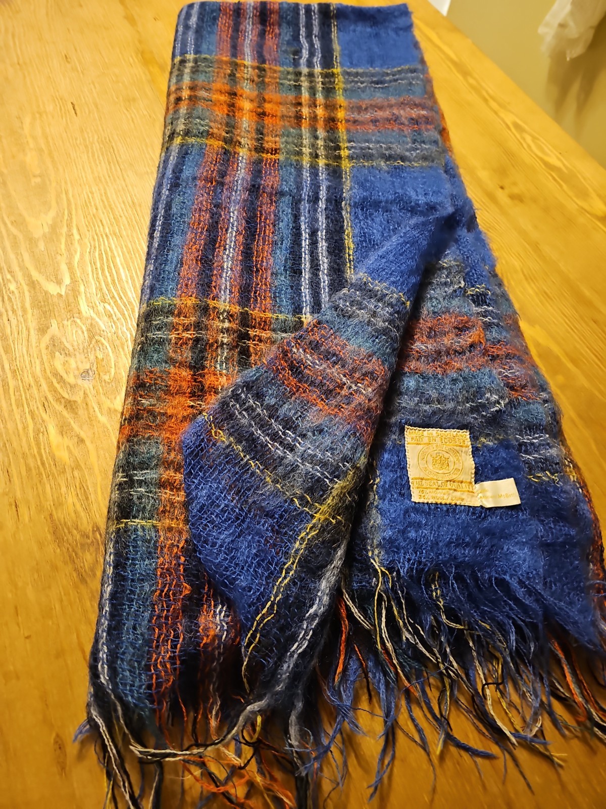 Rare Blue Wool Mohair Throw Made In Scotland Hudson Bay Company 62 x 51. J1