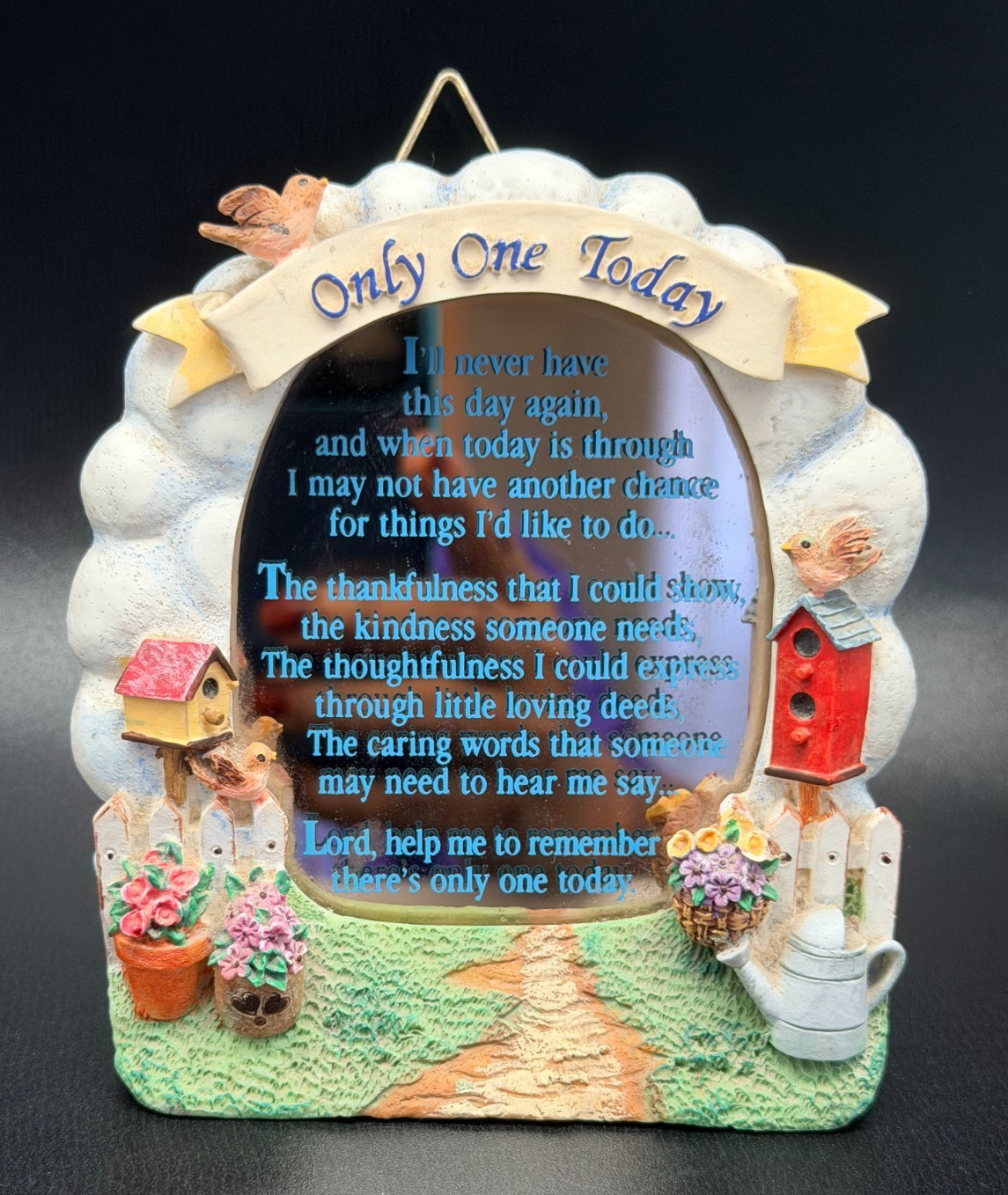 Vintage Decorative Table Top Mirror With Poem “Only One Today” Garden Theme NEW