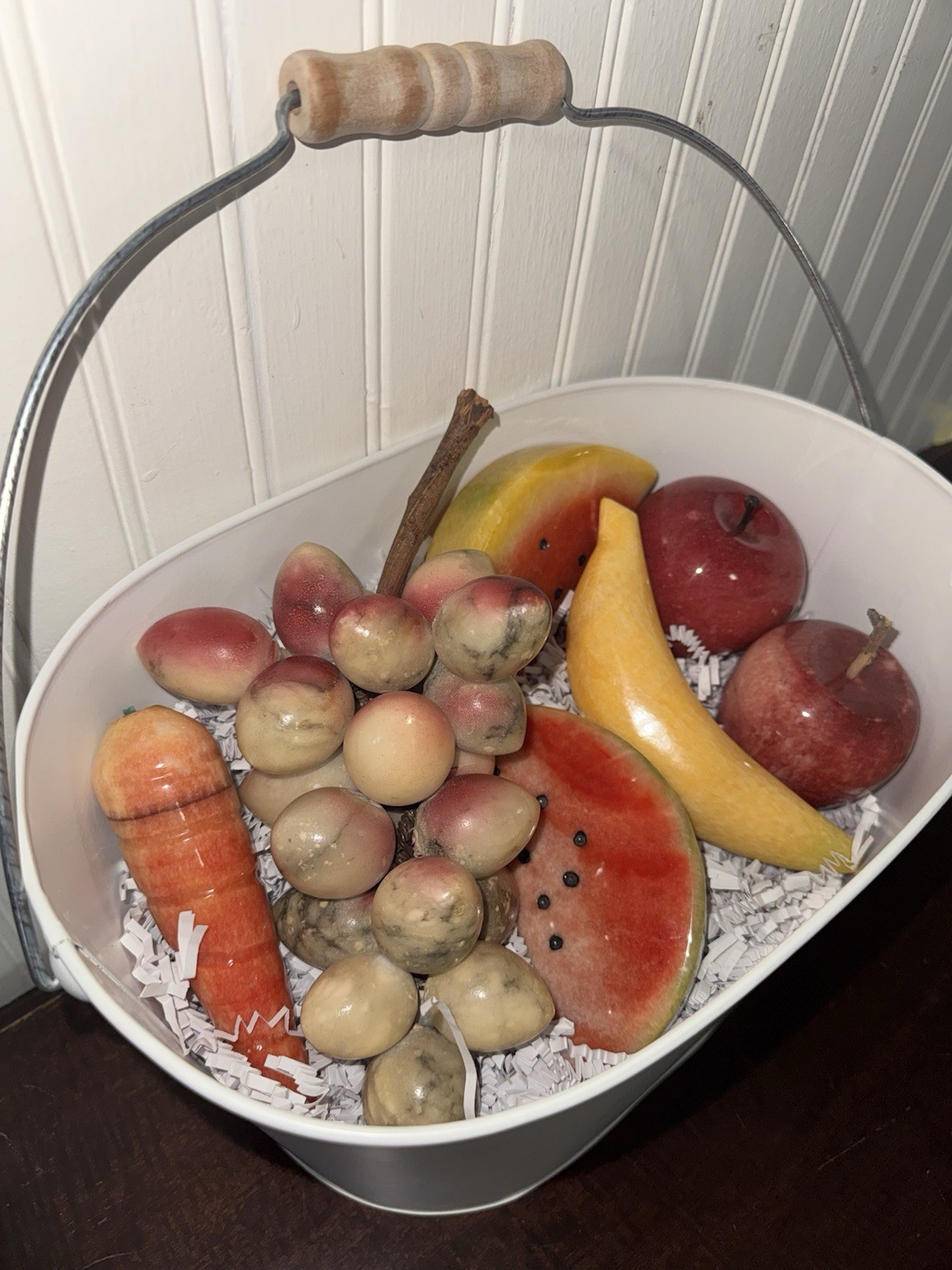 Antique Italian Alabaster Marble Handmade Stone Fruit Lot Wood Stems🔥 Lot Of 7