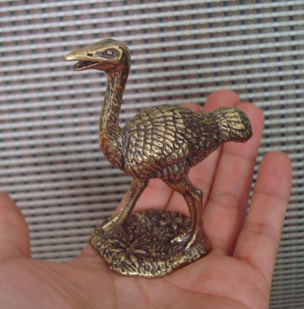 Solid Brass Ostrich Figurine Vintage Style Bronze Color Statue for Garden Decor
