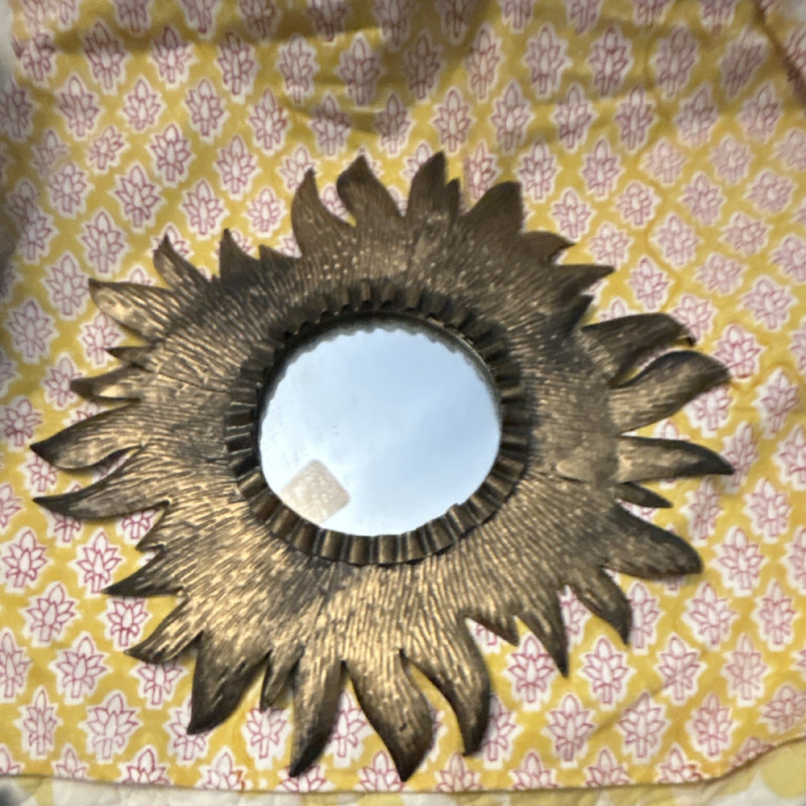 Gold Sunburst Framed Metal Accent Wall Mirror, Regular Glass, Wall Mounted