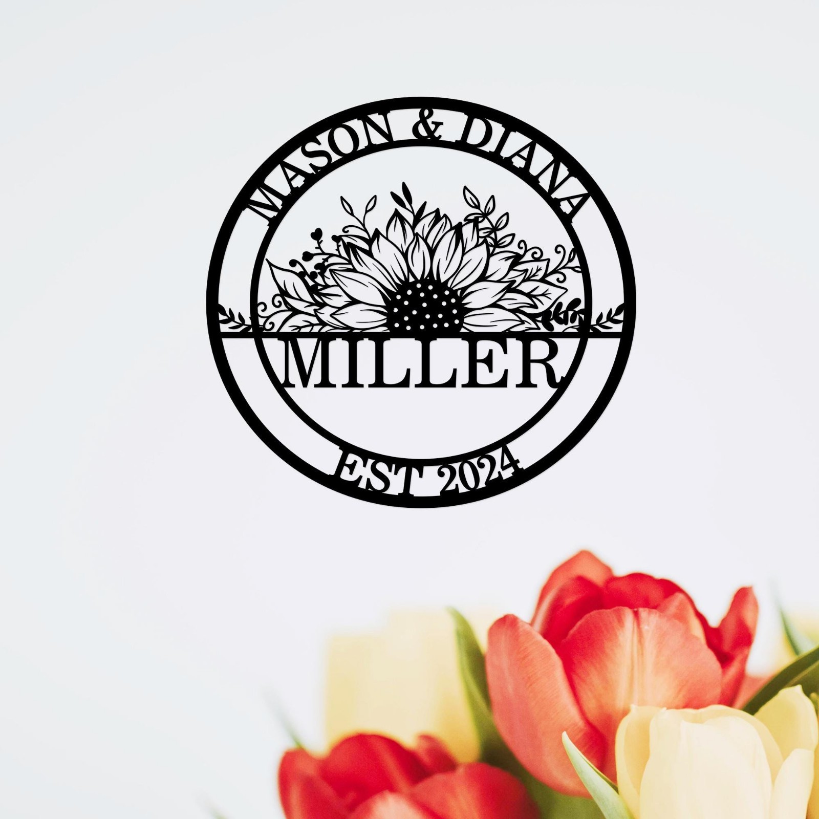 Personalized Sunflower Family Metal Sign, Wedding Anniversary Gift