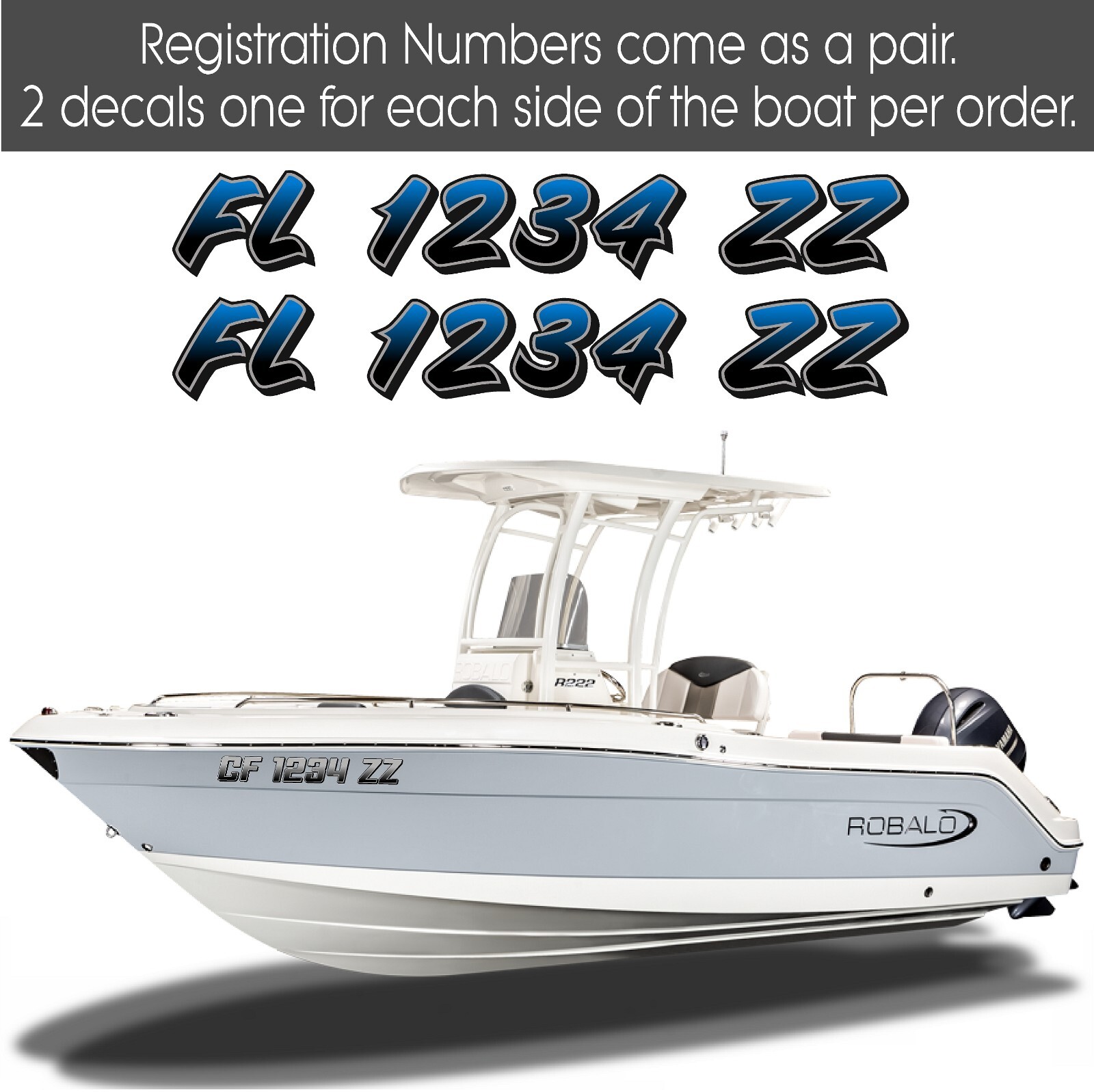 Boat Registration Numbers & Letters 2 Pack Custom 3&Prime; Boat & Jetski PWC Stickers