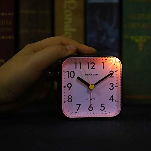 Small Battery Operated Analog Travel Alarm Clock Silent No Ticking, Black