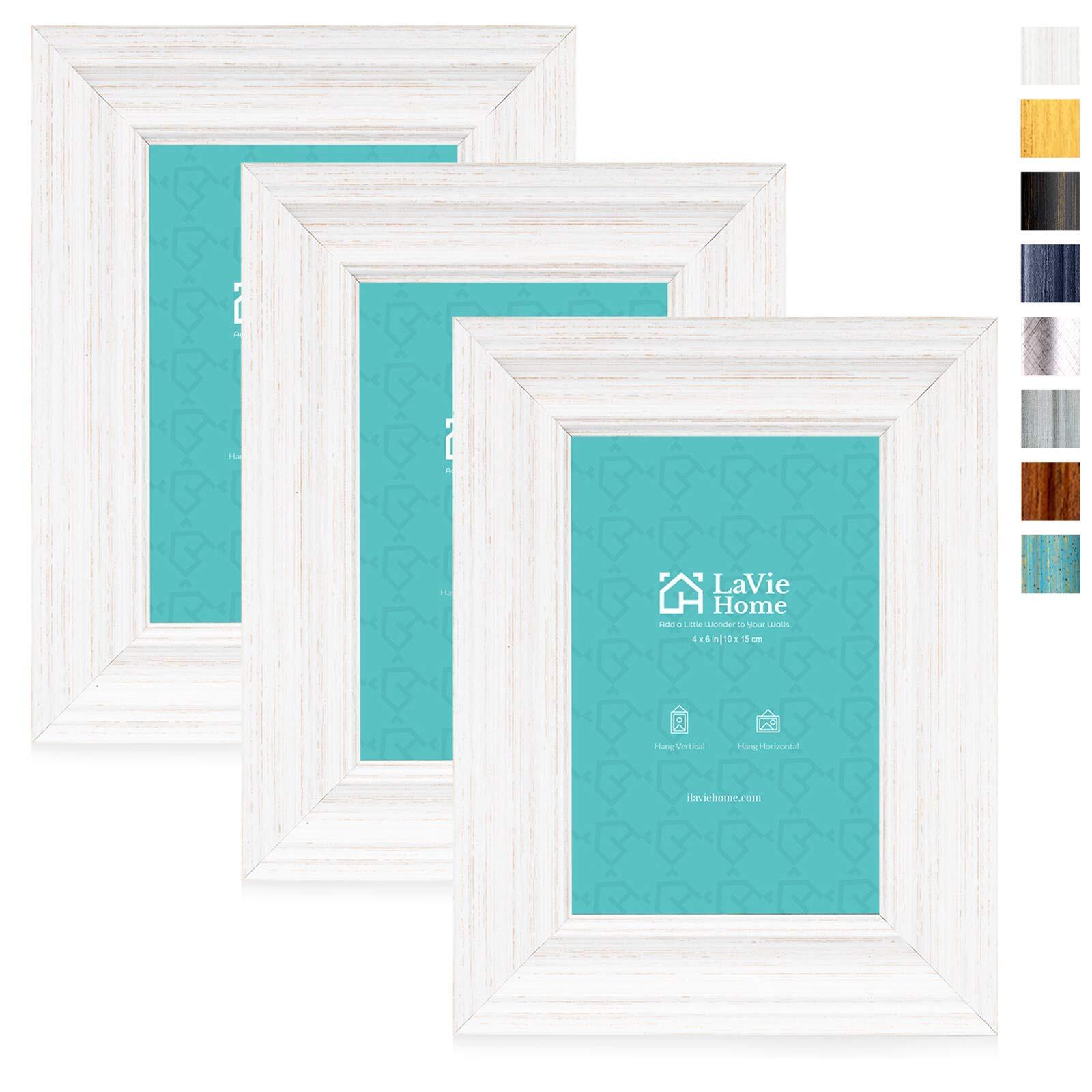 LaVie Home 4×6 Picture Frames (3 Pack, White) Rustic Photo Frame Set with High