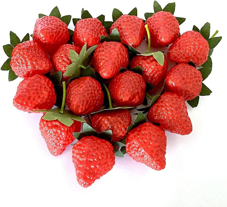 18PCS Plastic Artificial Red Strawberries Fake Lifelike Simulation Realistic Str