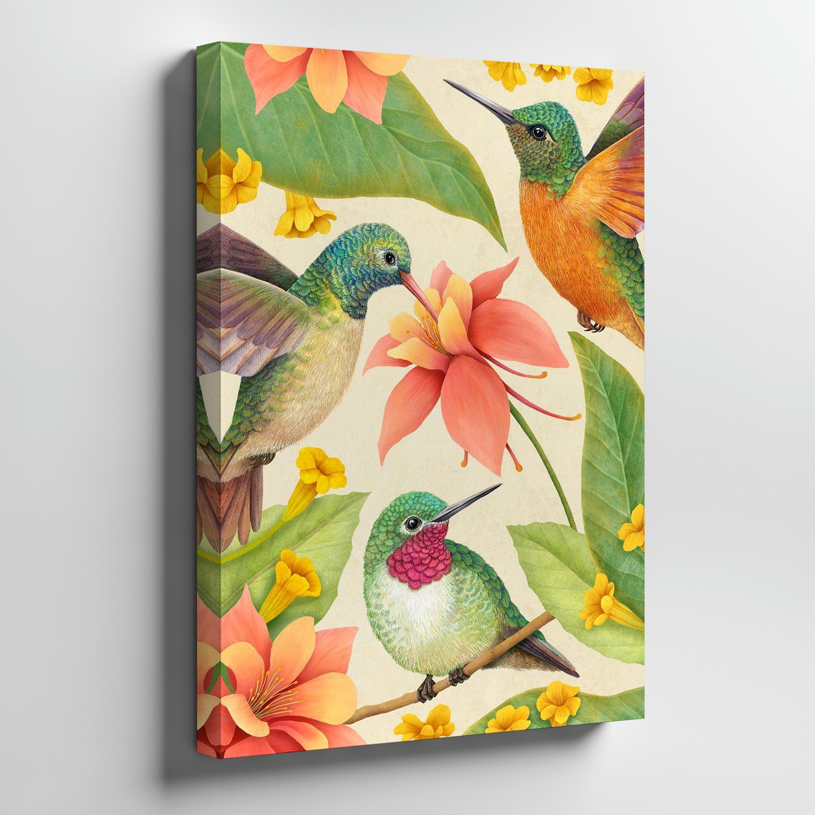 Colorful Hummingbird Canvas Wall Art Tropical Floral Nature Print For Home Decor