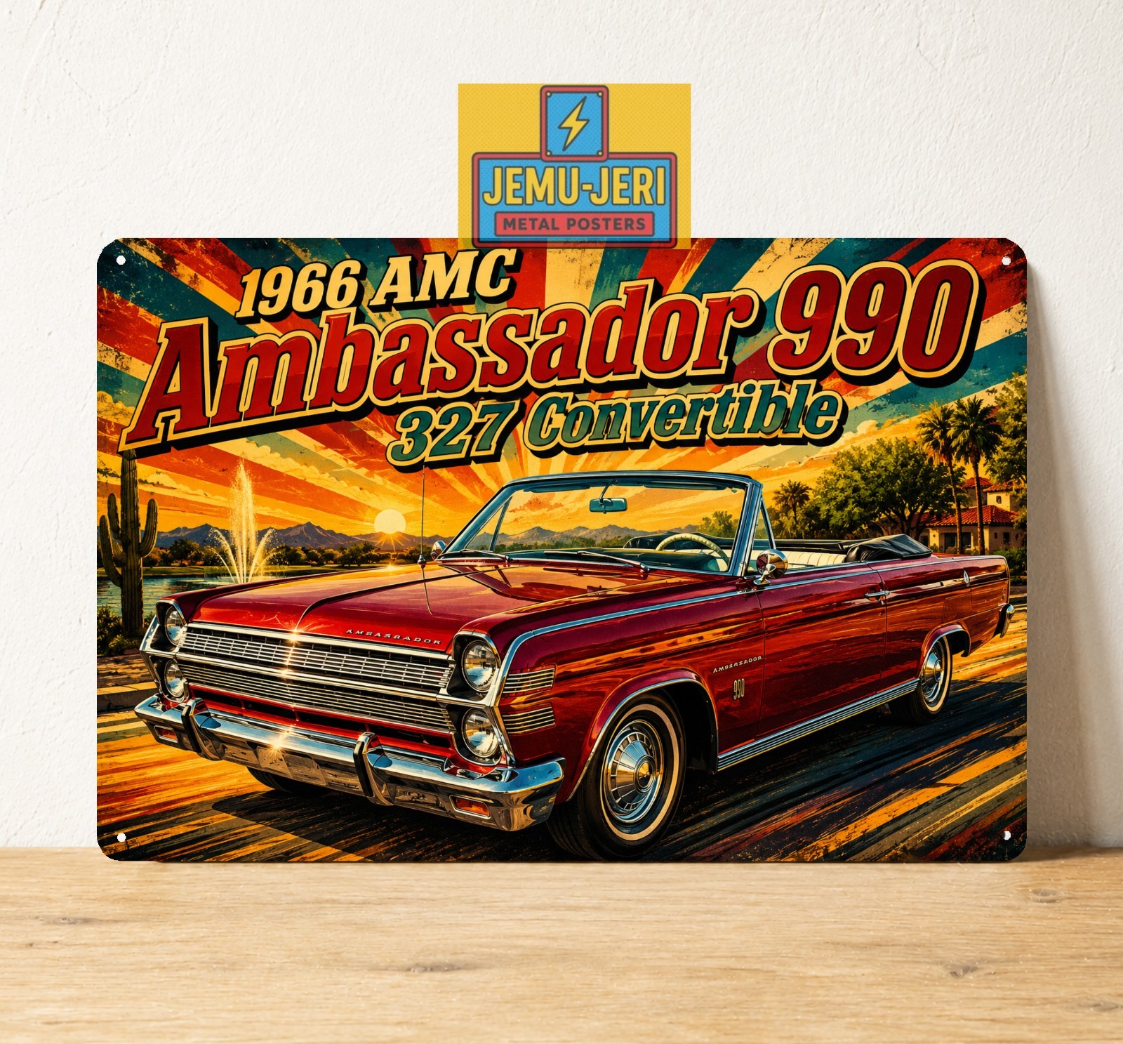 AMC Ambassador 1966 990 327 Convertible Vintage Car Metal Sign Poster 20x30cm