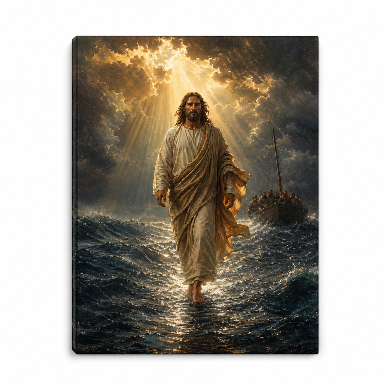 Jesus Walking on Water Canvas Wall Art Christian Religious Painting Print Framed