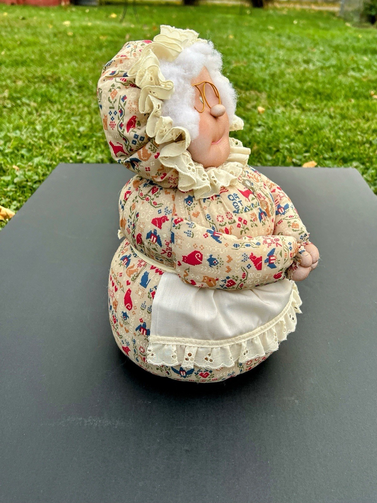 VTG Granny Patch Weighted Doorstop Handmade Doll Grannycore County Farm Cottage