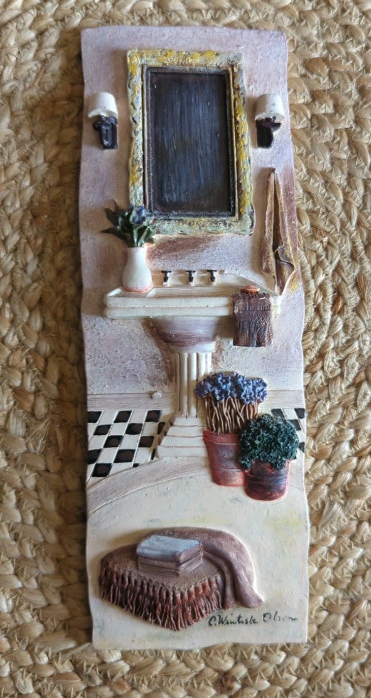 C. Winterle Olson 3D Bathroom Wall Art Decor Ceramic Plaque Tile Signed