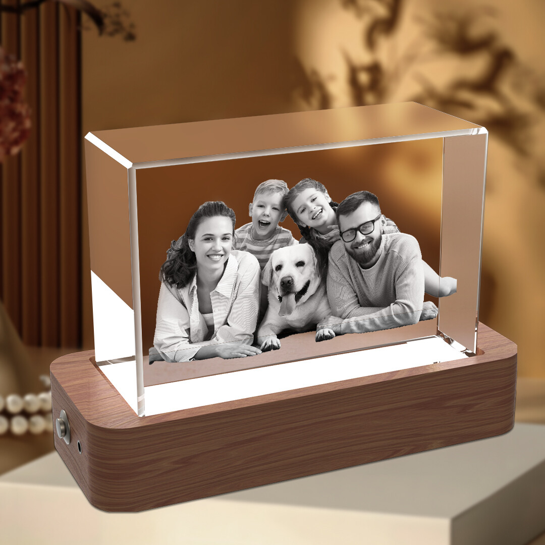 3D Rectangle Crystal Photo Frame Gift, Laser etching 3D Picture Crystal Gifts