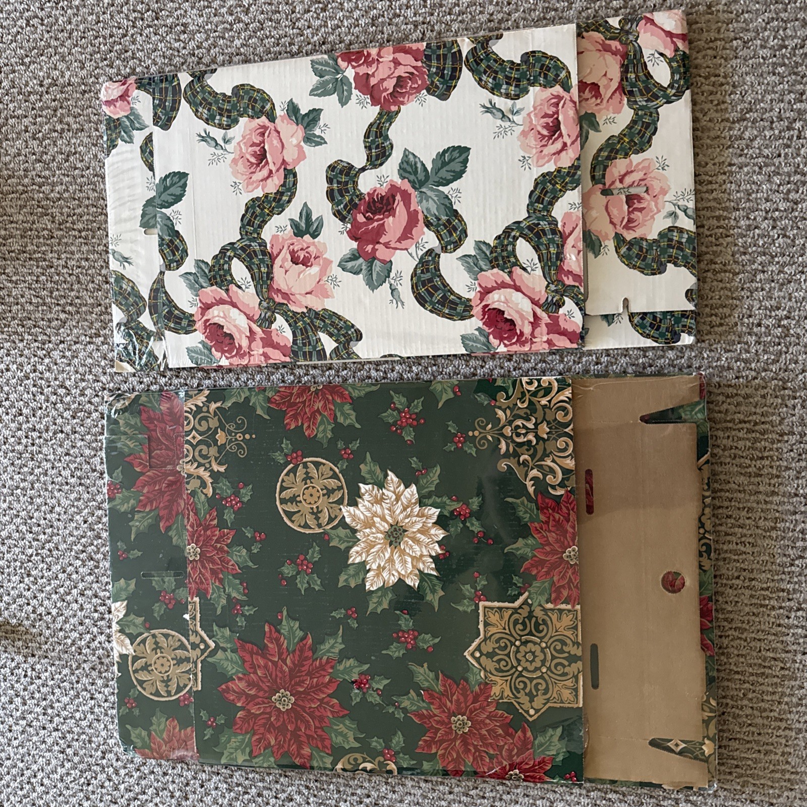 2 Lot Vintage Christmas Jumbo Gift Wrap Center Underbed Storage Cardboard Box