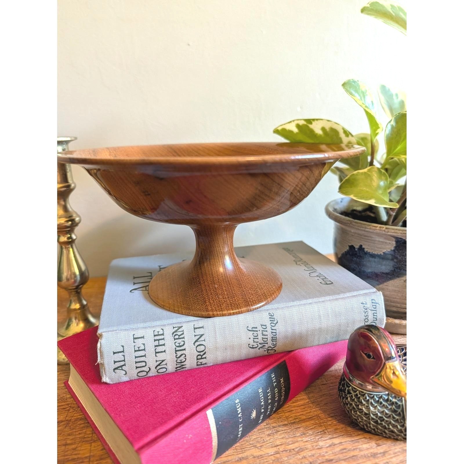 Vintage MCM Oregon Myrtlewood Pedestal Bowl Bayview Shop Hand Turned Rustic 8.5&Prime;