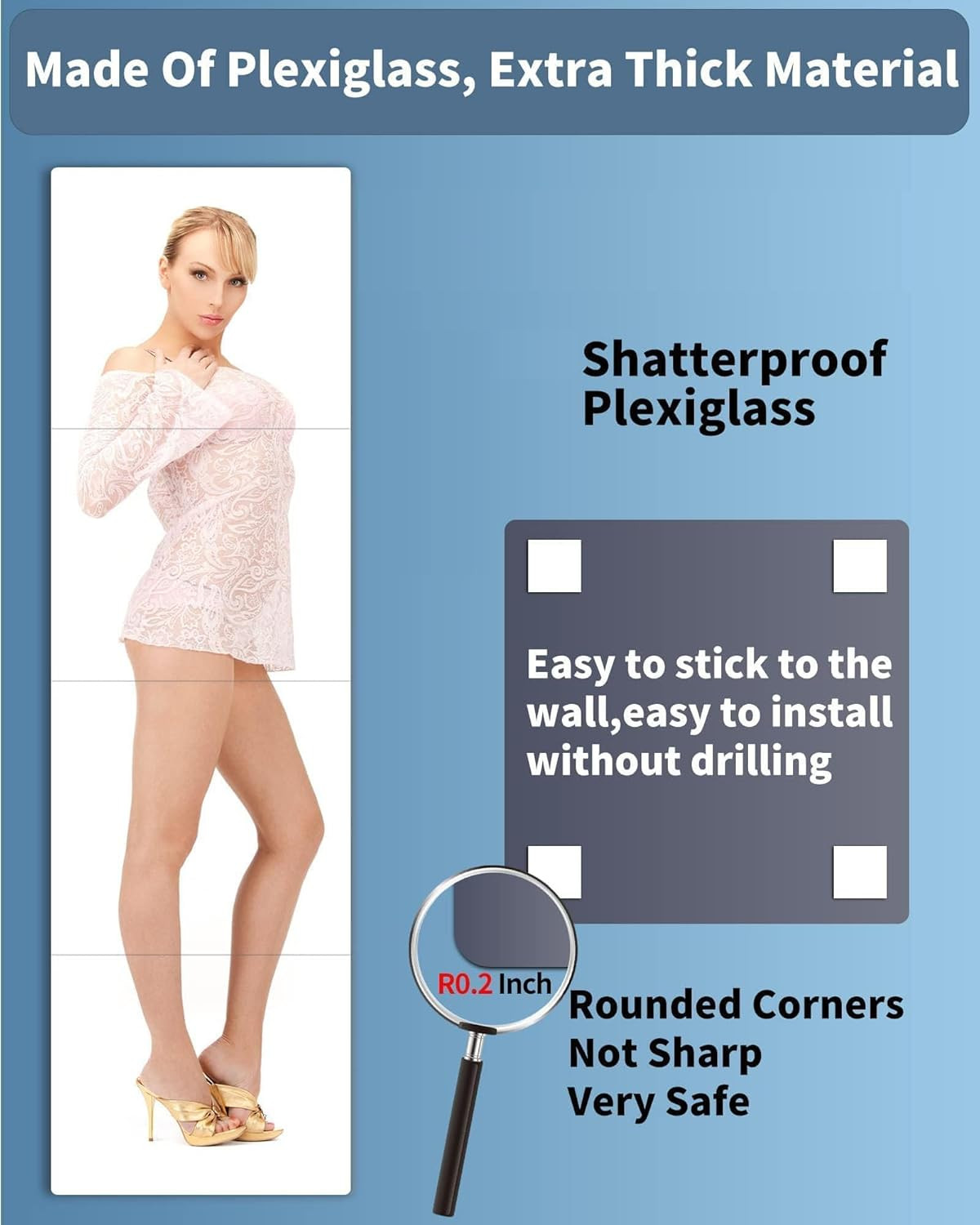 Unbreakable Full Length Mirror for Wall Mounted, over the Door Mirror, Full Body