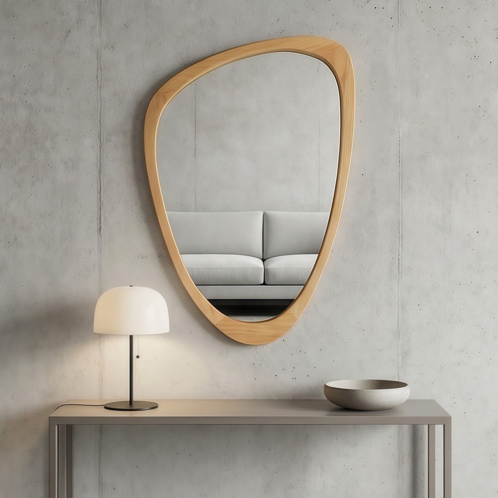 Irregular Wall Mirror Wood Frame Asymmetrical Decorative Wall Wooden Mirror Home