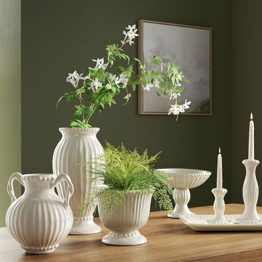 Tall Beaded Ceramic Vase Ivory – Threshold