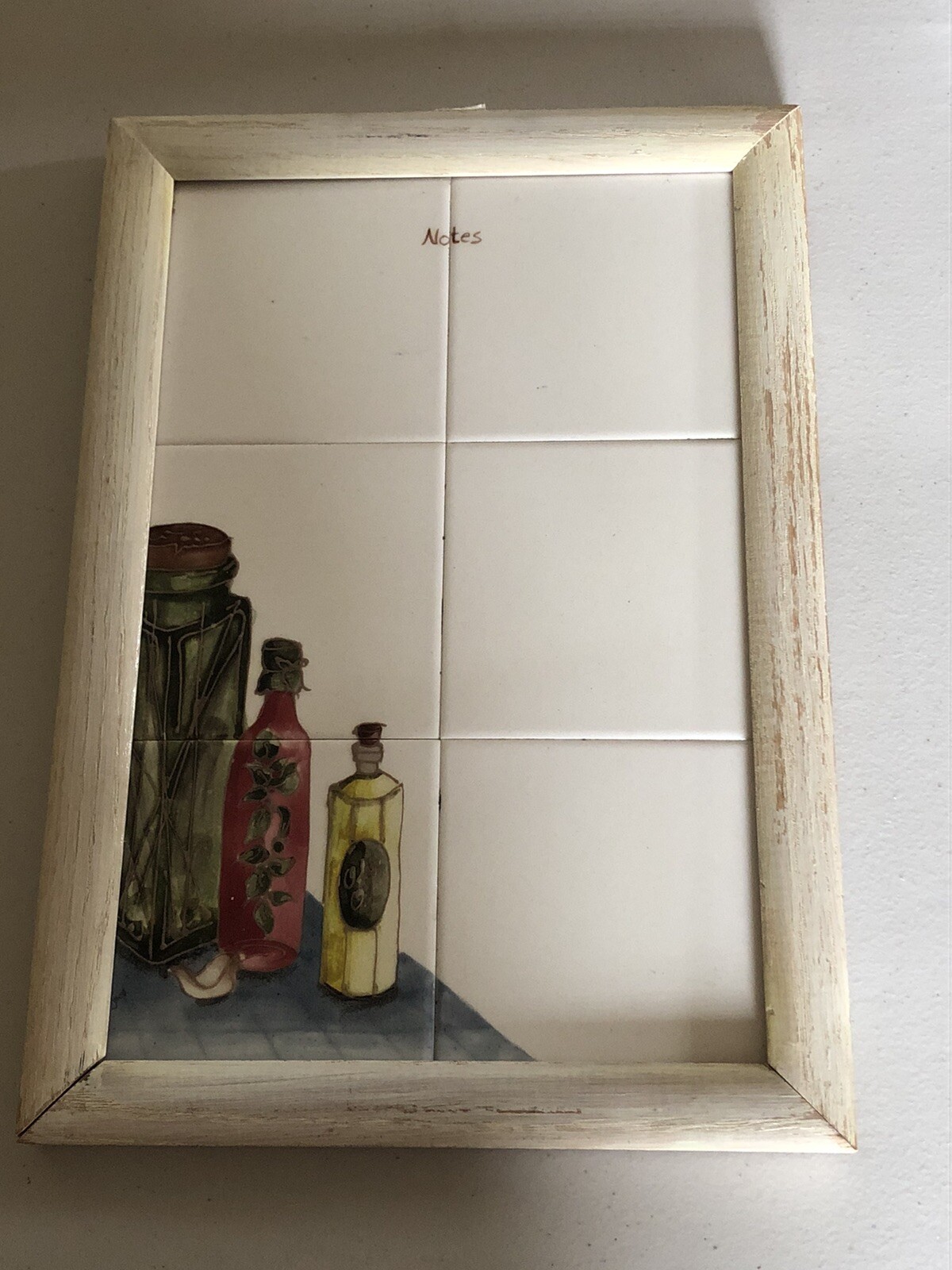 VTG EMPTY NEST TILE NOTE DRY ERASE BOARD HAND PAINTED BOTTLED OIL GARLIC 10”x 14