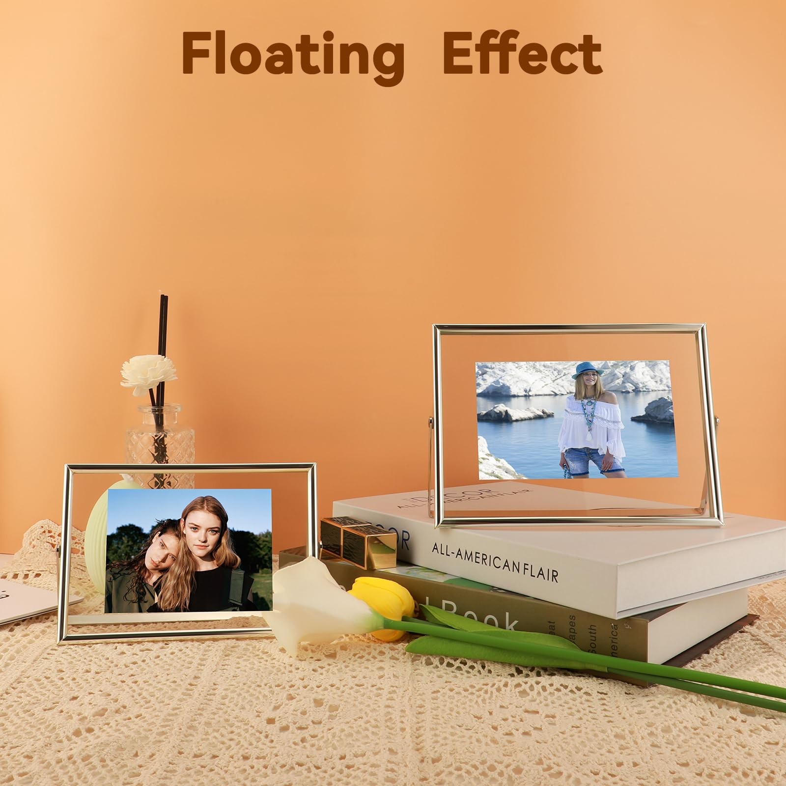 4&Prime;x6&Prime; Silver Floating Frame for 3×5 2×3 Pictures Small Desktop Photo Frame
