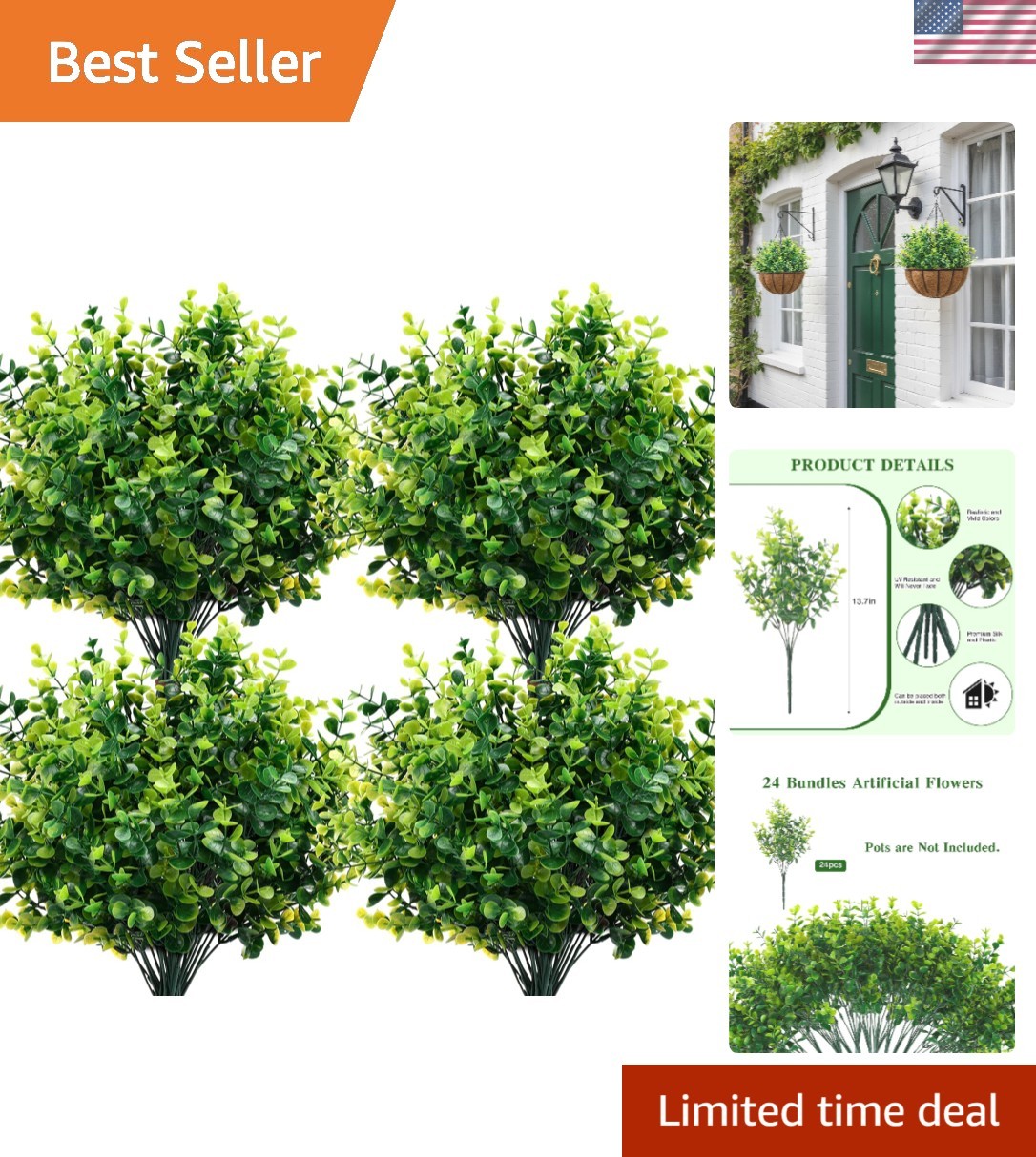 Lifelike 24-Count Artificial Boxwood Stems: UV-Resistant Greenery for All Spaces