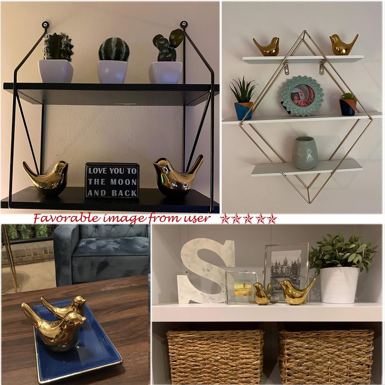 Ceramic Gold Bird Statues Set Home Decor Modern Figurines for Living Room