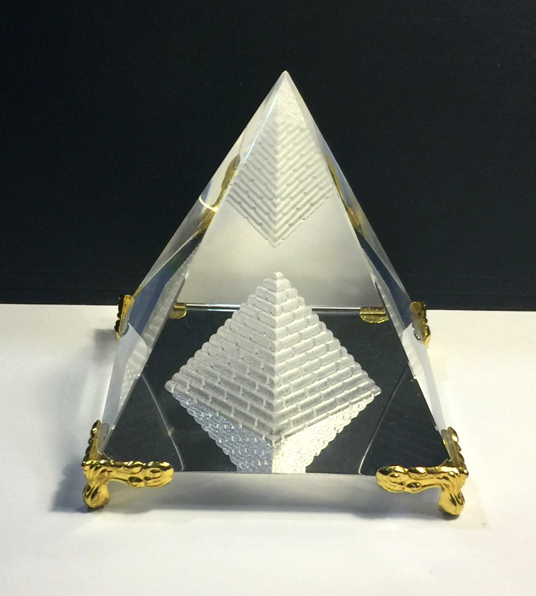 3 Dimensional Glass Crystal Pyramid Prism Paperweight 3.5&Prime; Tall & 3&Prime; Wide