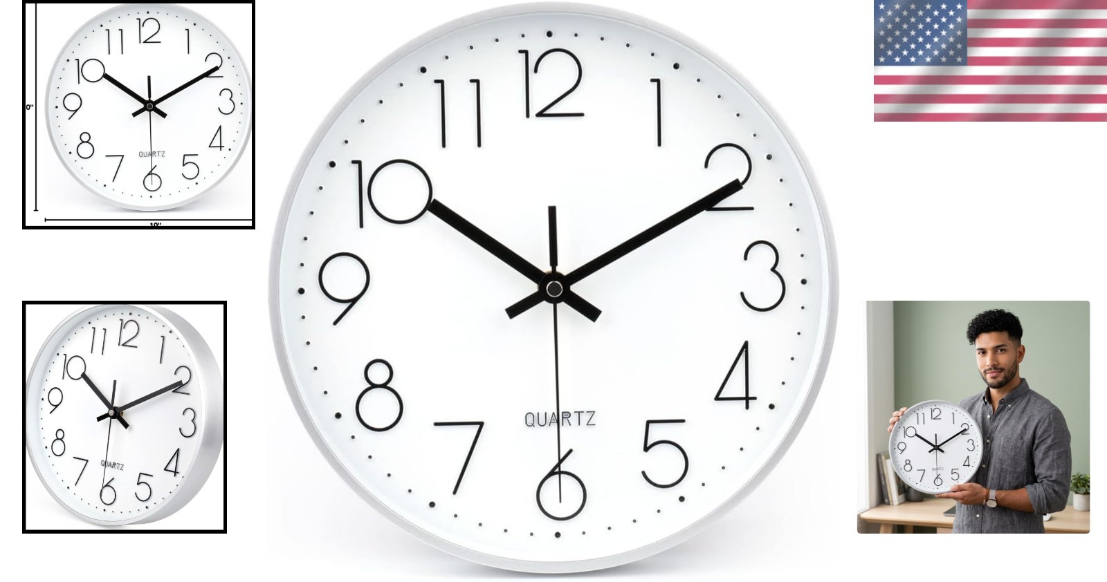 Silent 10 Inch Quartz Wall Clock – Elegant Silver Design for Home & Office
