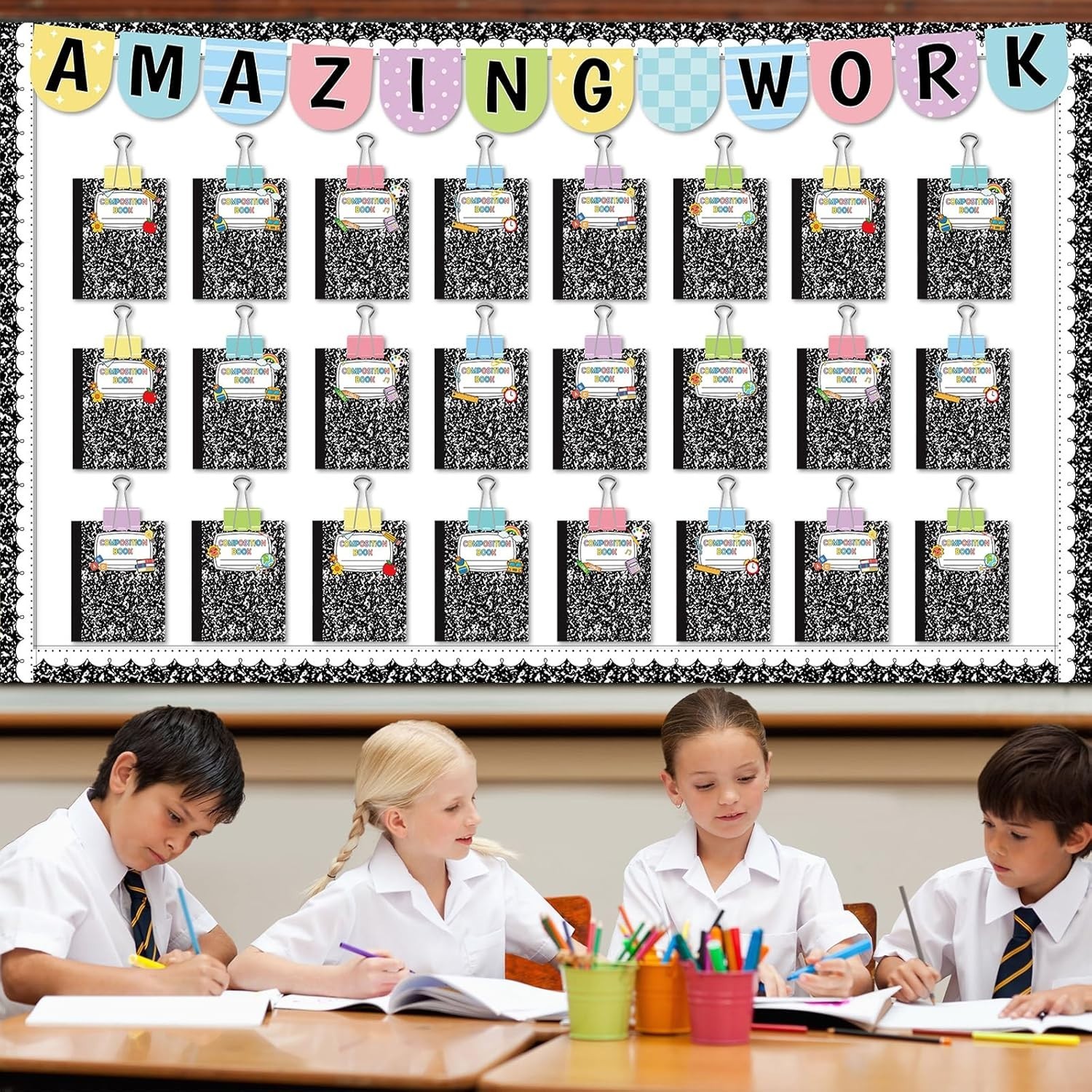 24 Pcs Student Work Display Bulletin Board Composition Notebook Classroom Dec…