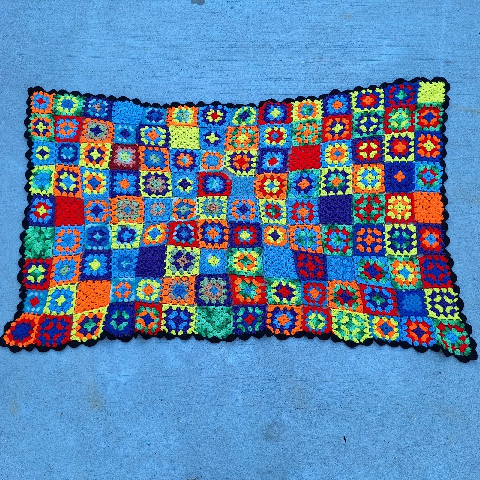 Vtg Granny Square Blanket Afghan Throw Cottagecore Grandmacore Y2K Crochet Bin20