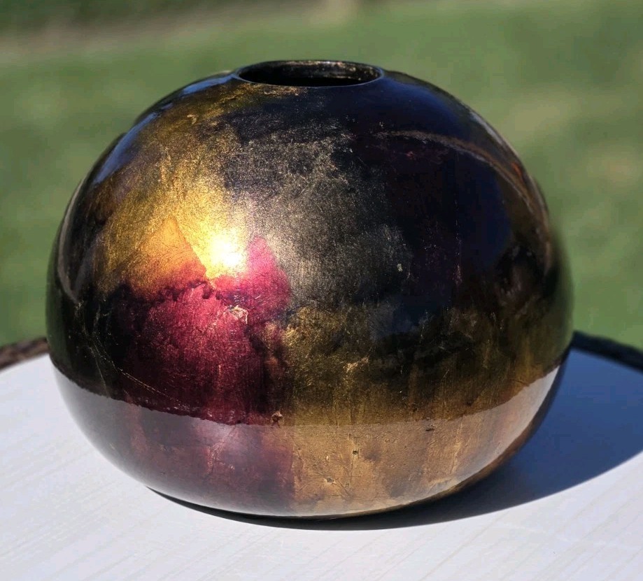 Foiled And Lacquered Round Globe Vase Decor Reds Copper & Gold