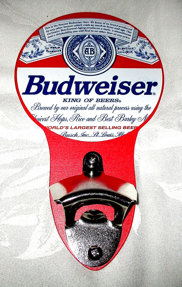 BUDWEISER BEER Wall-Mounted Bottle Opener Sign #2b – New