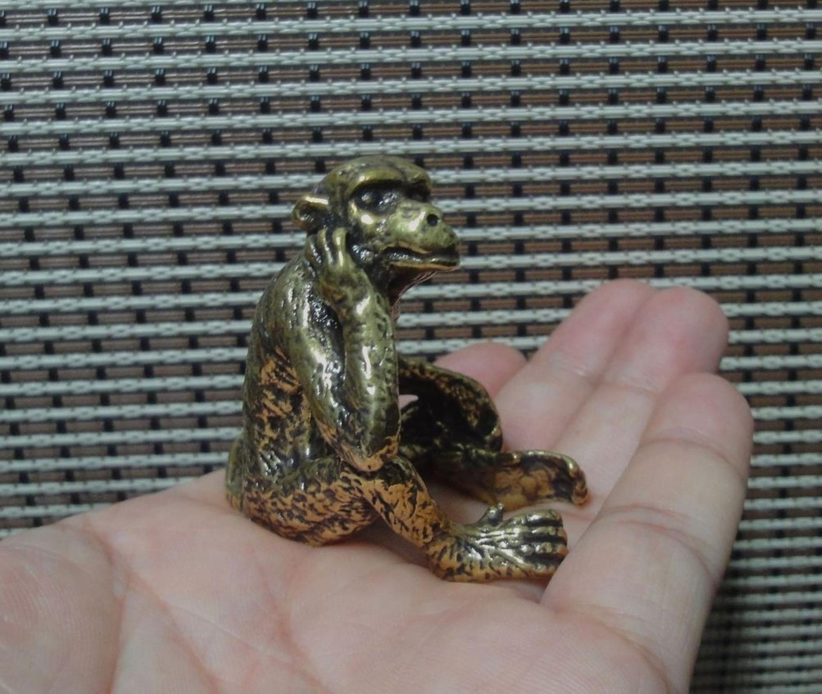 Solid Brass Monkey Figurine Vintage Bronze Color Thinker Statue for Home Decor