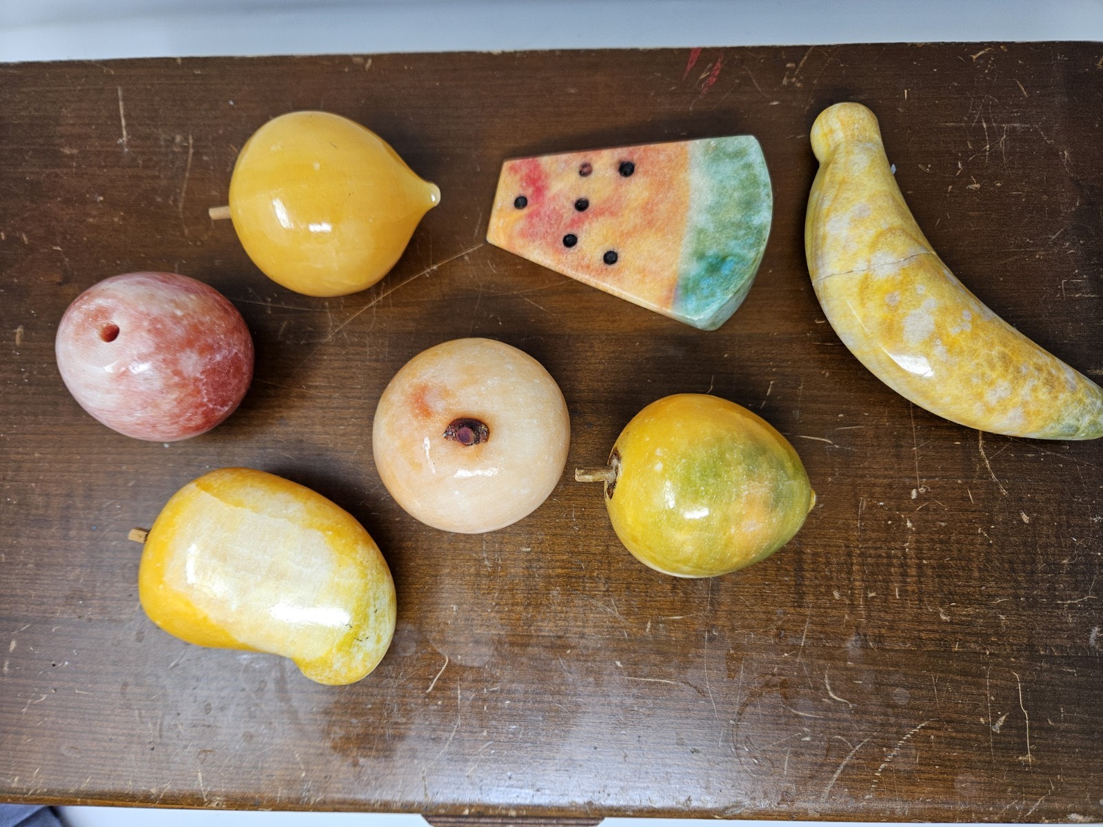 Vintage MCM Alabaster Stone Fruit 7 Piece Lot
