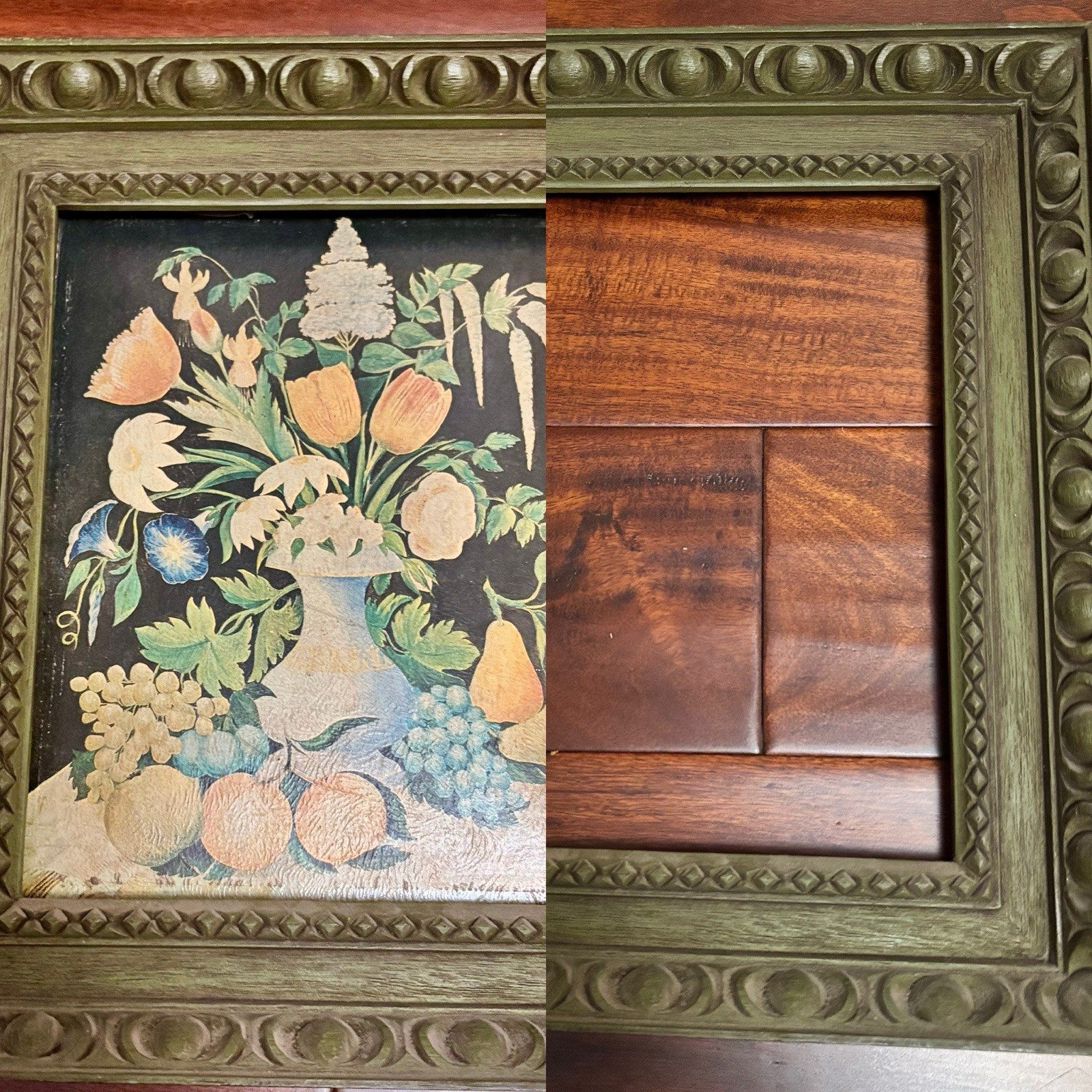 VTG Ornate 8×10 Frame Green Wood Composite Carved Style Mid Century Modern