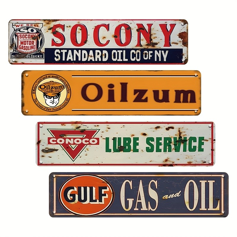 4pcs Vintage Metal Oil Gas Tin Signs Retro Garage Man Cave Bar Collection Decor