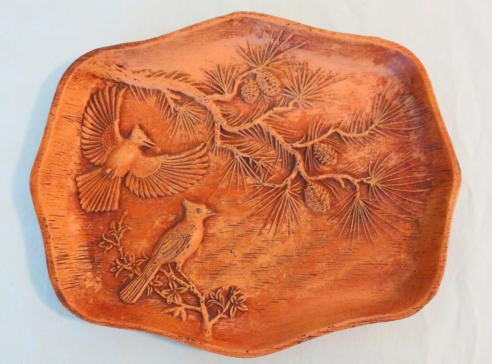 Vintage 1960 USA Multi Products Inc Hawaiian Bird Pinecones Tray Platter Rustic