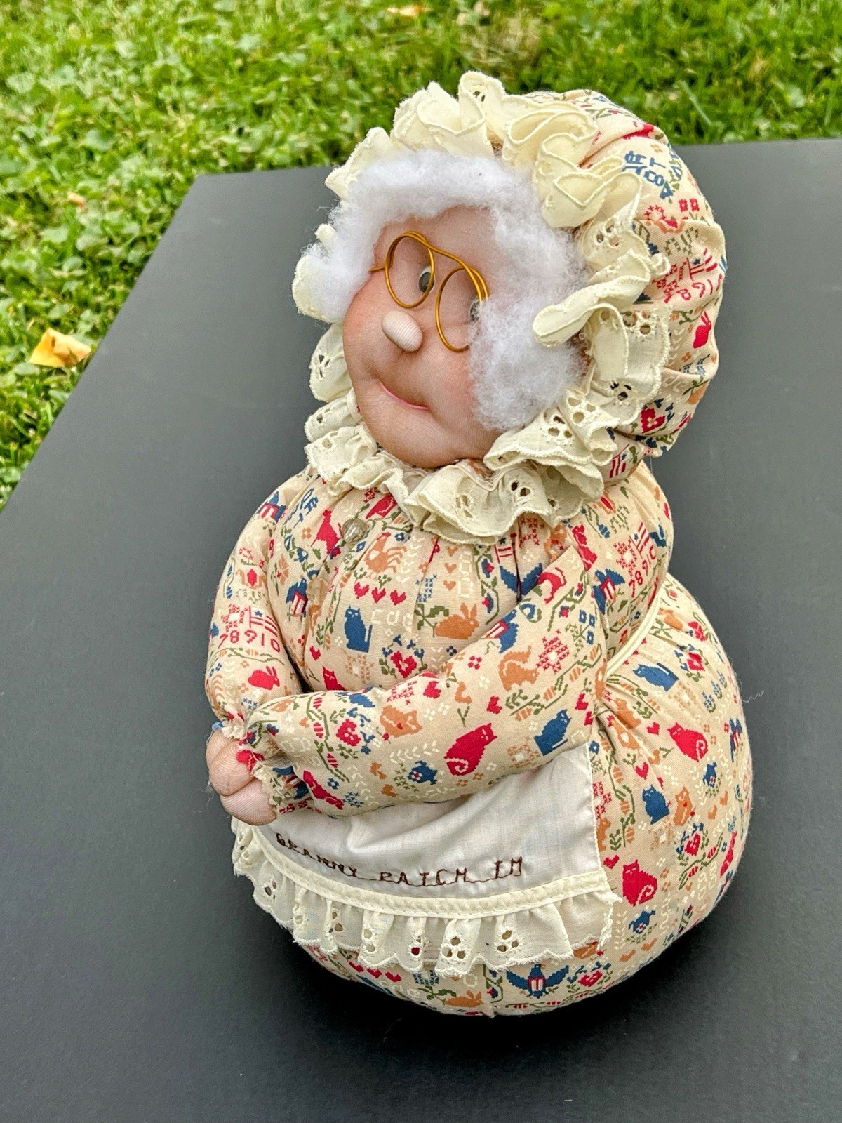 VTG Granny Patch Weighted Doorstop Handmade Doll Grannycore County Farm Cottage