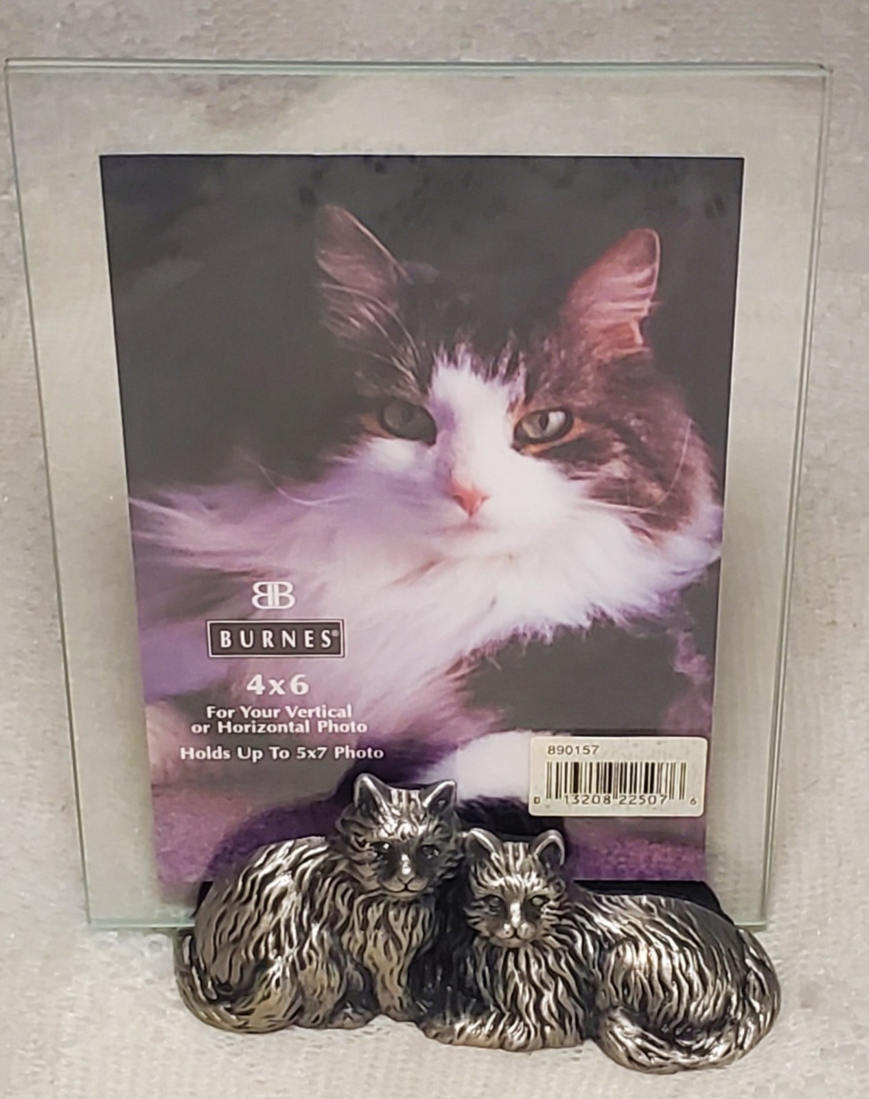 1998 NEW Burnes of Boston Glass & Pewter 5 X 7 Picture Frame 2 Cats NIB NOS Vtg