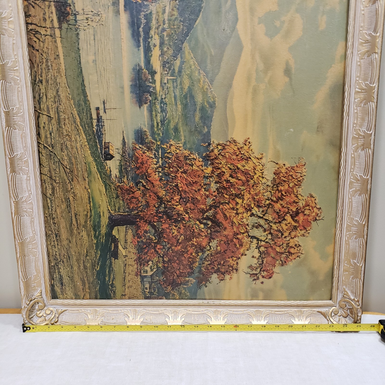 Autumn Landscape Oil Painting Print Framed Mountain Lake Traditional Wall Decor
