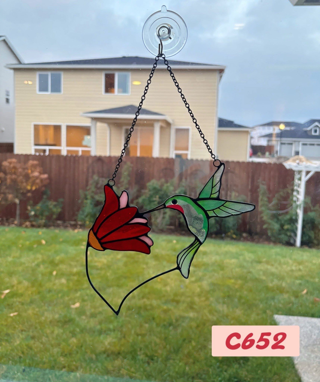 Handmade Stained Glass Hummingbird & Flower Suncatcher